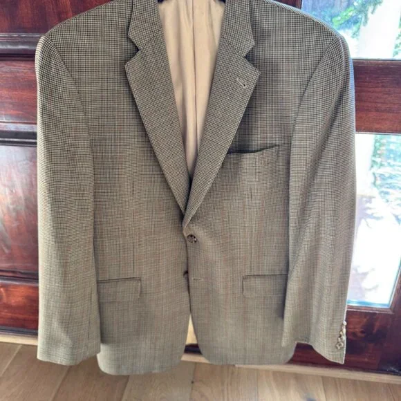 Burberry London Kensington Brown Houndstooth Check Wool Sport Coat Jacket 42 R